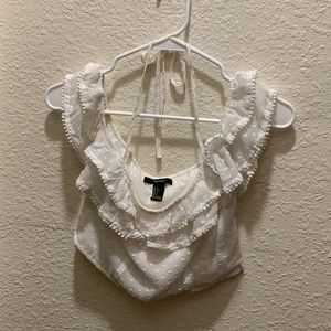 White ruffle crop top